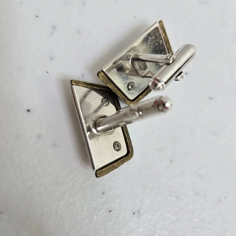 Anson Cufflinks Gold Tone Silver Textured Mixed Metal Vintage MCM Geometric